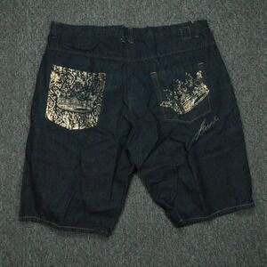 Karl Kani Shorts Mens 44 Blue Gold Hip Hop Baggy Denim Jorts Y2K